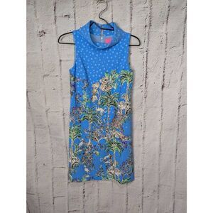 Lilly Pulitzer‎ Portia Blue Dress Shift Thistle Tiger Queen Jungle Lined Midi Sz